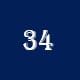 White number 34 on a dark blue background.